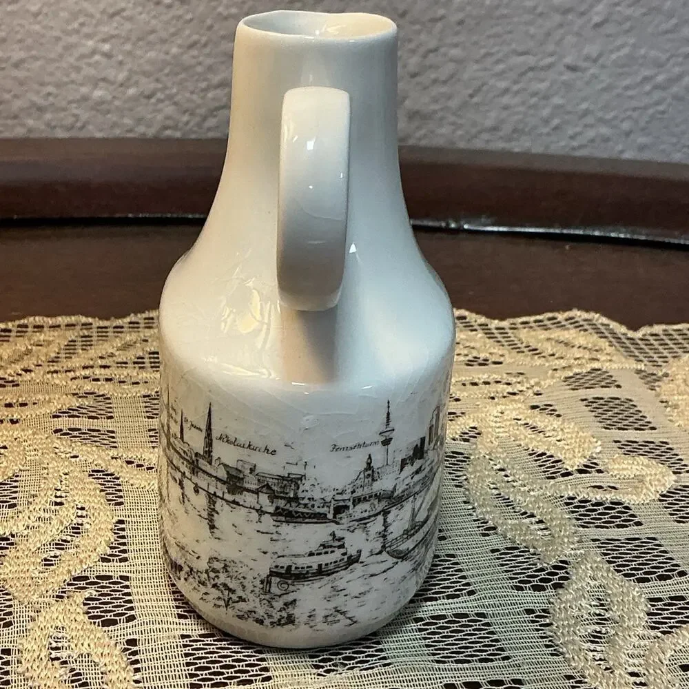 Porzella Vintage Cityscape Small Pitcher Pour Fluted Porcelain Vase